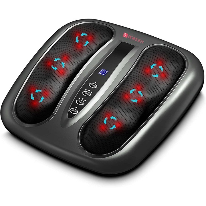 Масажор за крака Horigen® Relax Pro, 3 режима Auto, Shiatsu, с отопление, таймер, 2 позиции на люлеене, сив