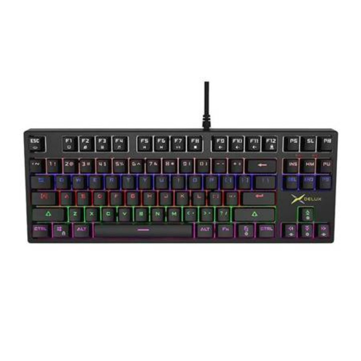 Tastatura mecanica USB KM13UM, DeLux, Engleza SUA, Negru