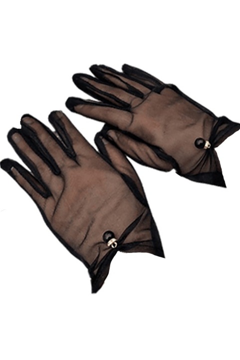 Manusi scurte si elegante de ocazie CLASStitude, din tulle semiopac cu detaliu perla, stil retro The Great Gatsby, marime universala, Negru