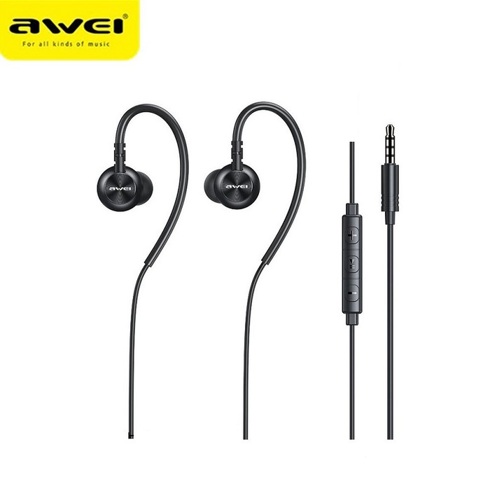 Vezetékes audio fejhallgató, Awei, Jack 3,5 mm, 1,2 m, fekete