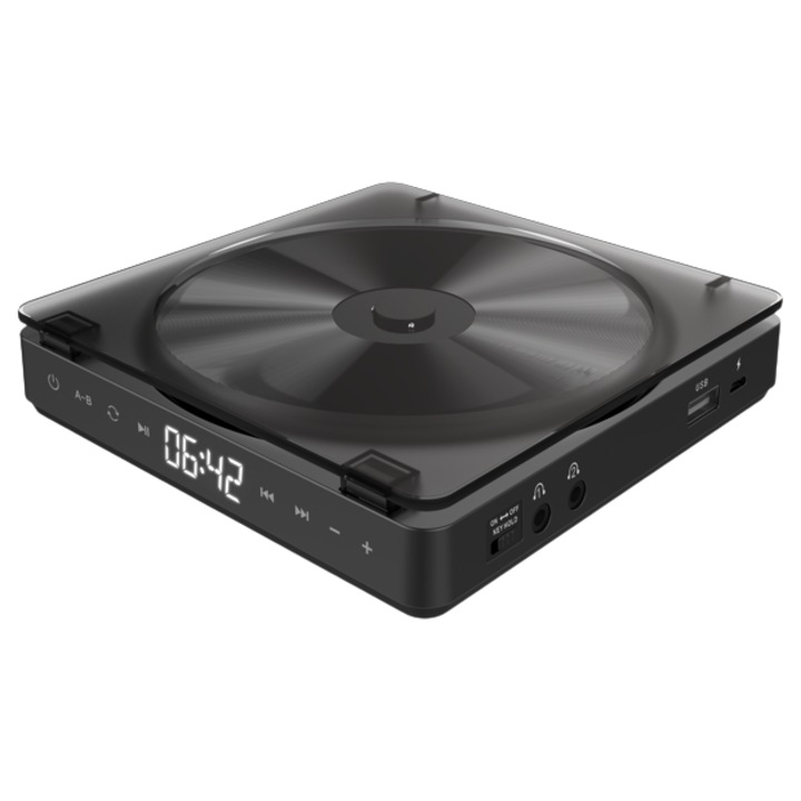OEM CD lejátszó készlet, tartozékokkal, Hordozható, LCD kijelző, ABS, 133 x 133 x 27 mm, Fekete