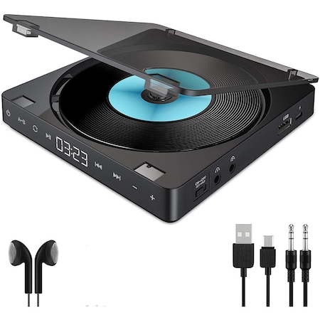 Set CD Player si accesorii, Portabil, Display LCD, ABS, 133x133x27 mm, Negru