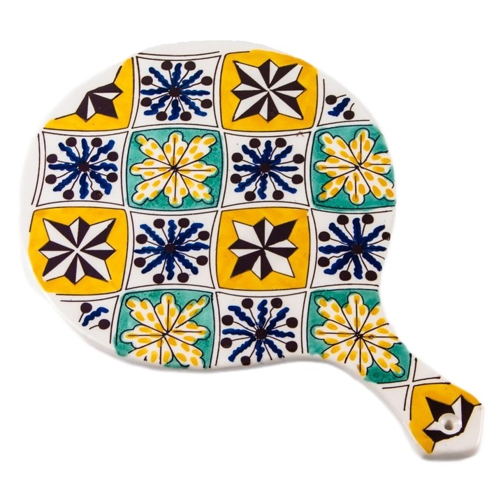 Platou servire rotund losange din ceramica, realizat manual 28 cm