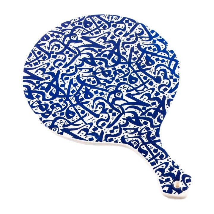 Platou servire rotund bleu din ceramica, realizat manual 28 cm