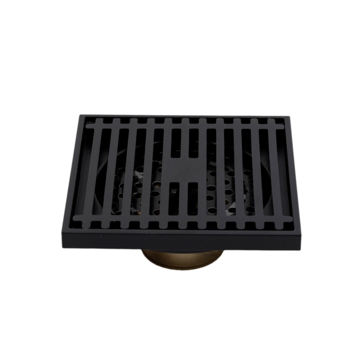 Sifon pardoseala, negru mat 10X10 cm, iesiere pe 40 mm antimiros