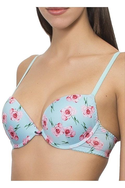 Sutien cu push-up gradual natural, din microfibra moale , Intimamoda Roses, Roz/Albastru