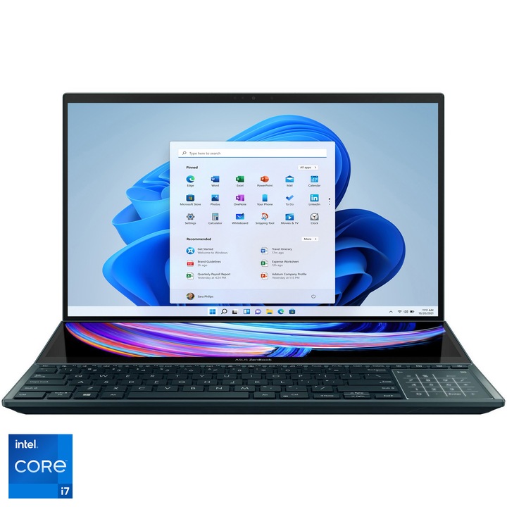 Laptop ASUS Zenbook Pro Duo 15 UX582ZW cu procesor Intel® Core™ i7-12700H pana la 4.70 GHz, 15.6", 4K, OLED, Touch, 32GB, 1TB SSD, NVIDIA® GeForce® RTX™ 3070 Ti 8GB GDDR6, Windows 11 Pro