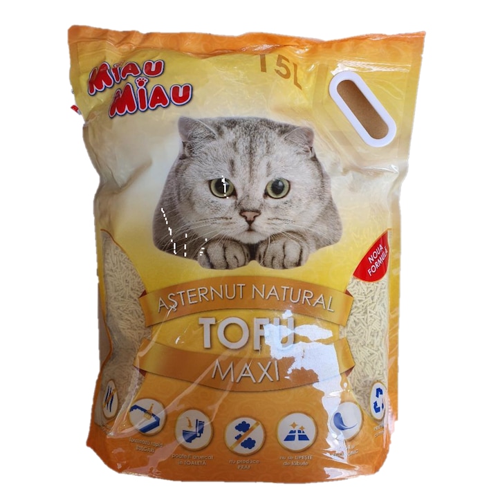 Asternut igienic pentru pisici Miau Miau, Tofu Vanilie, 15L