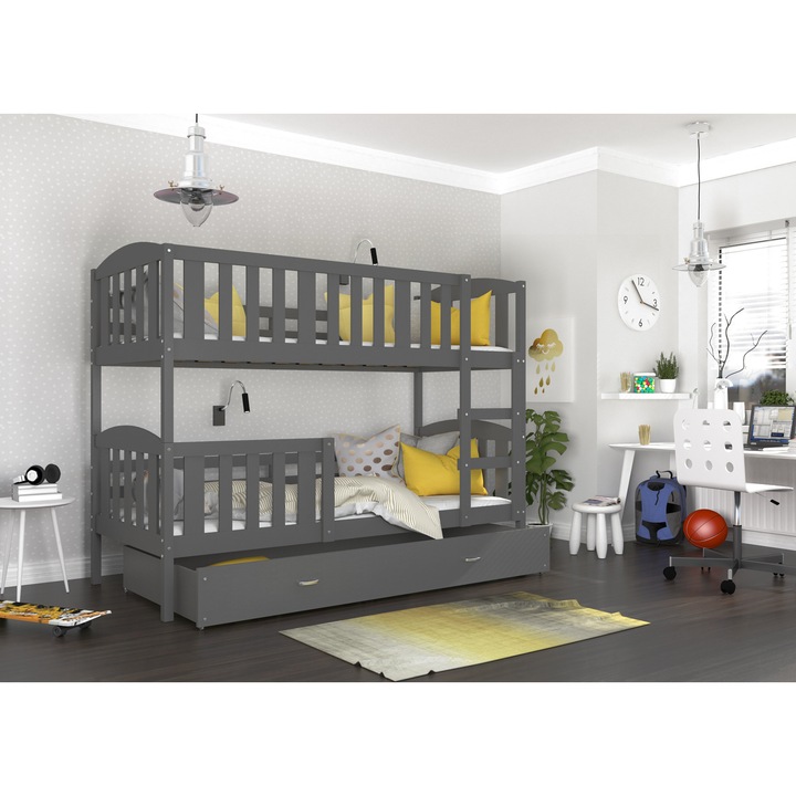 Pat supraetajat pentru copii, Eurotel, Cubus, 80x160 cm, Gri