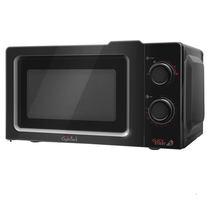 Cuptor cu microunde Gallet FMOM 205B negru, 700 W, 20 litri, 6 niveluri de putere, timer
