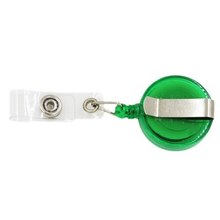 Clips / rola cu snur retractabil metalic pentru ecuson legitimatie, Verde, 3.2 cm