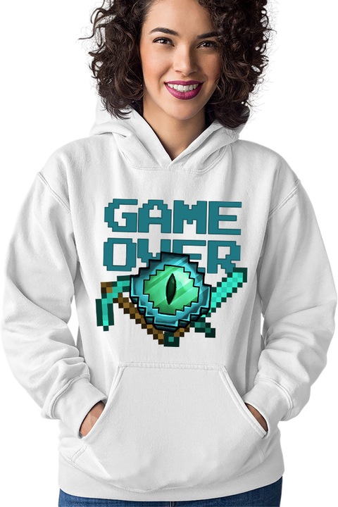 Hanorac Femei Minecraft Game Over Diamond Tools, alb, marime XL
