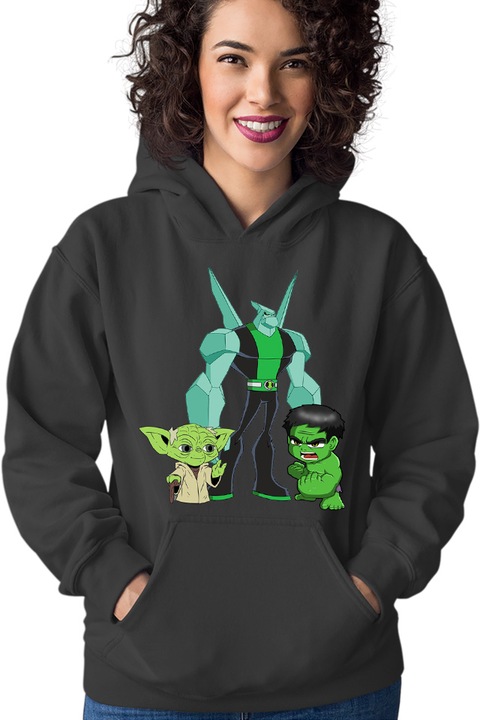 Hanorace Femei Ben10 Hulk Yoda Master Chibi Wildmutt, Negru