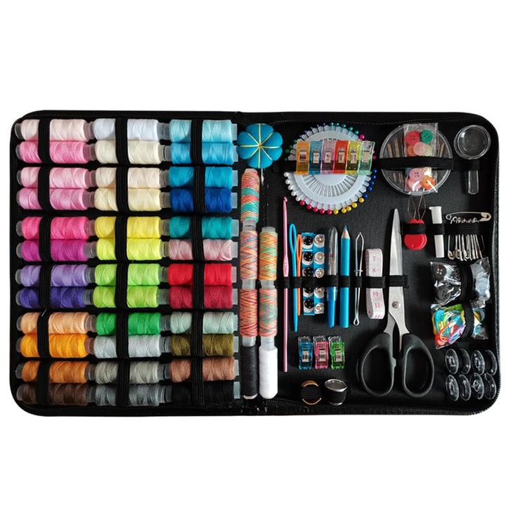 Set Premium pentru Cusut Onuvio™, 226 piese, bobine cu filet, geanta pentru transport, foarfece, fir, ace si accesorii