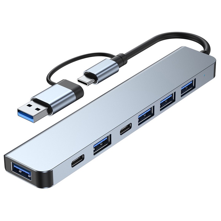 Hub 7n1, CeruleTree, USB-C/USB, Argintiu