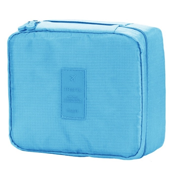 Geanta cosmetice voiaj CLASStitude, organizator calatorie portabil cosmetice tip travel bag, textil, impermeabil, 20.5 x 17 x 8 cm, Albastru deschis