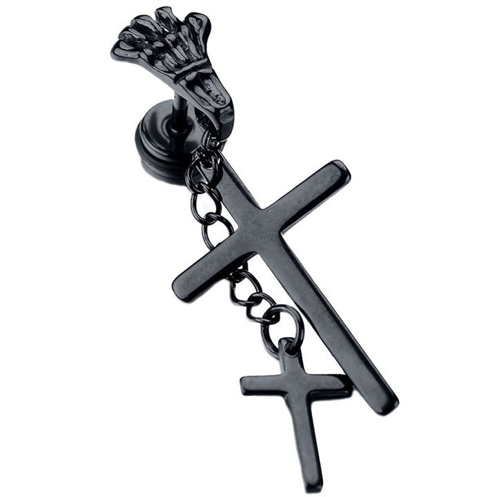 Cercel cruciulita 4199B din otel inoxidabil, Sic Moda, Negru