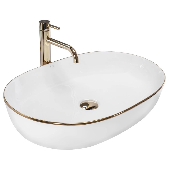 Lavoar pentru Blat Rea Cleo White Gold Edge Ceramica Sanitara 410x150 mm