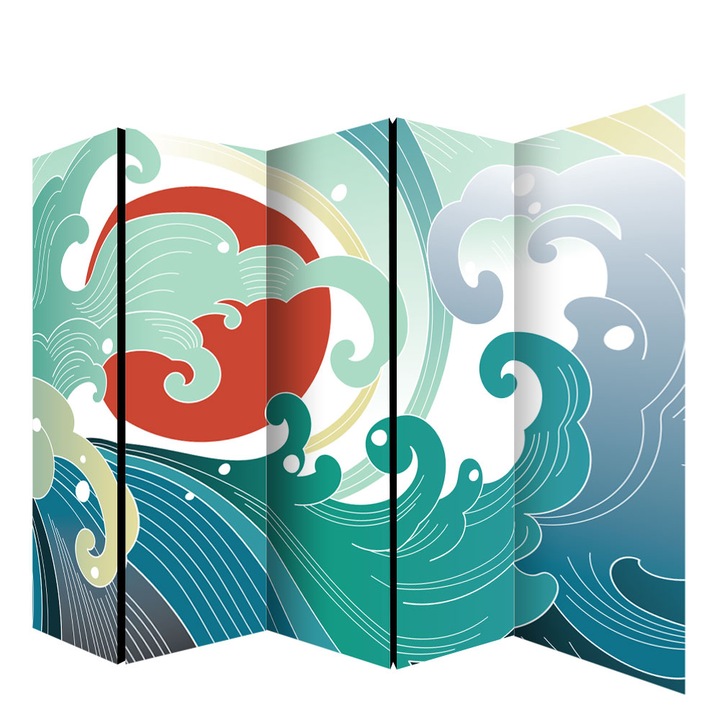 Paravan, Colors of Life, Lemn/Textil, 225 x 172 cm, 5 piese, Multicolor