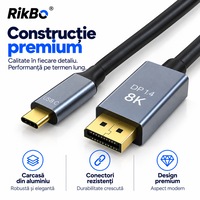 Cablu USBC Displayport DP1.4, 8K 60Hz, 1.8m USB 3.1 Type C Thunderbolt 3 la Display Port RikBo® 1,8 metri