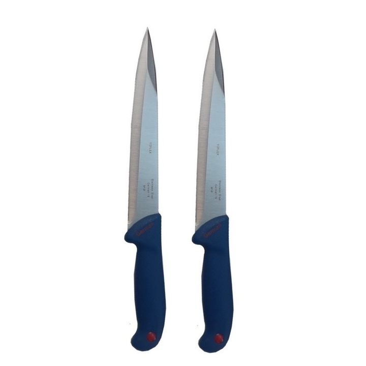 Set 2 Cutite profesionale pentru injunghiat, lama dublu tais, otel inoxidabil, albastru, 34 cm