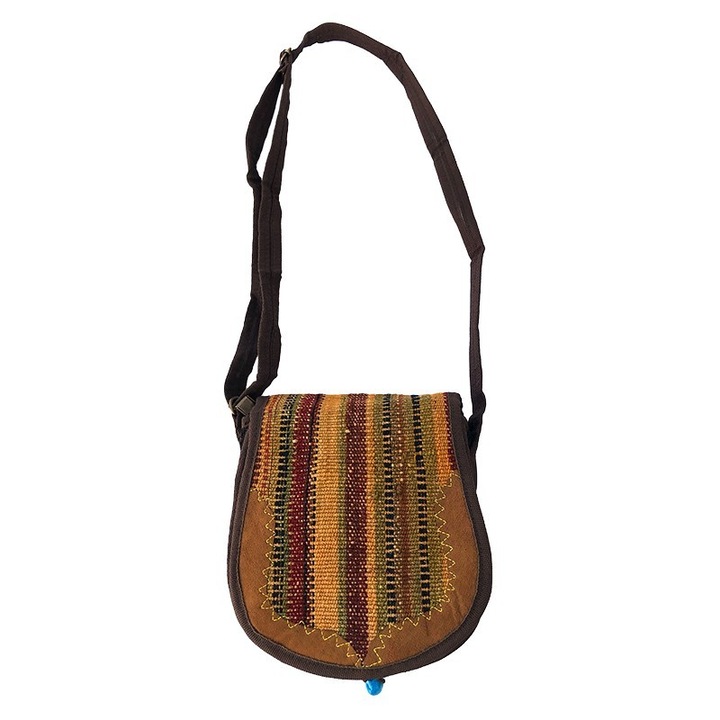 Textil anyagból készült táska csíkokkal és műbőrrel, M1, 21x23 cm