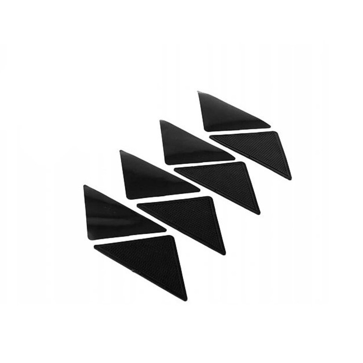 Set 4 triunghiuri din cauciuc, anti-alunecare pentru covoare, Zola®, negre, reutilizabile