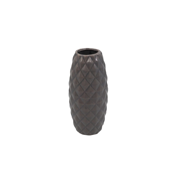 Керамична ваза с релефна шарка, Giftdecor, 20 x 7 см, сива