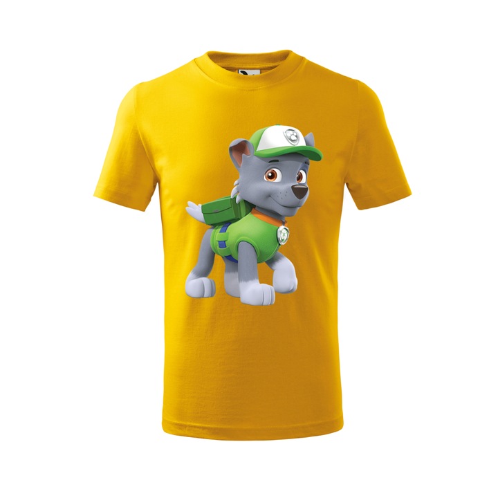 Tricou personalizat, model clasic, "Patrula Catelusilor- Rocky 1", Galben, Marime XXL