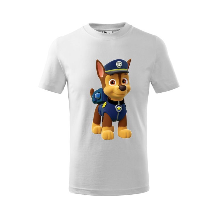 Tricou personalizat, model clasic, "Patrula Catelusilor- Chase", Alb, Marime S