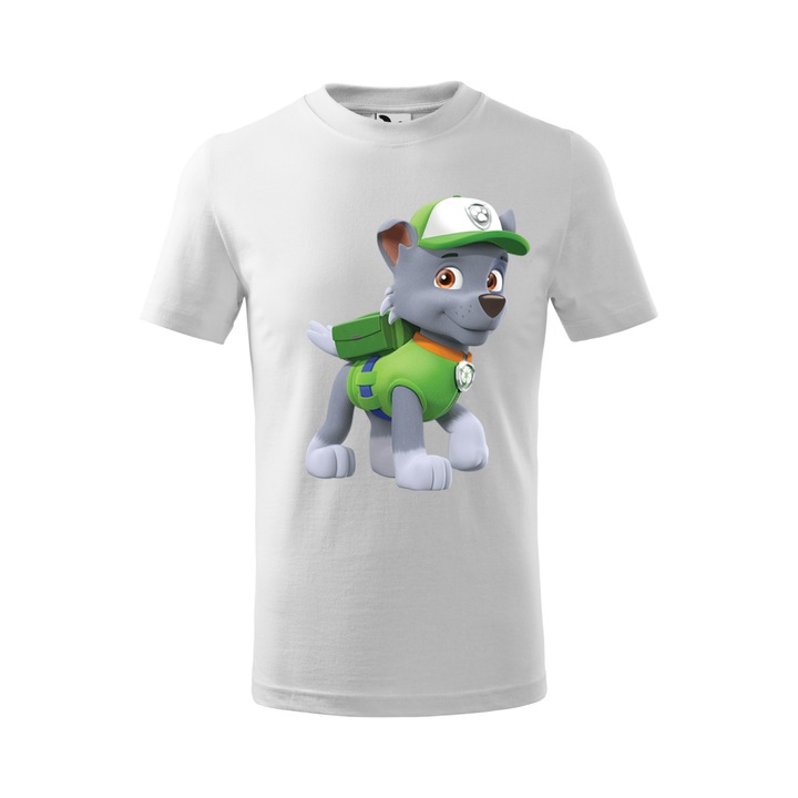 Tricou personalizat, model clasic, "Patrula Catelusilor- Rocky 1", Alb, Marime XXL