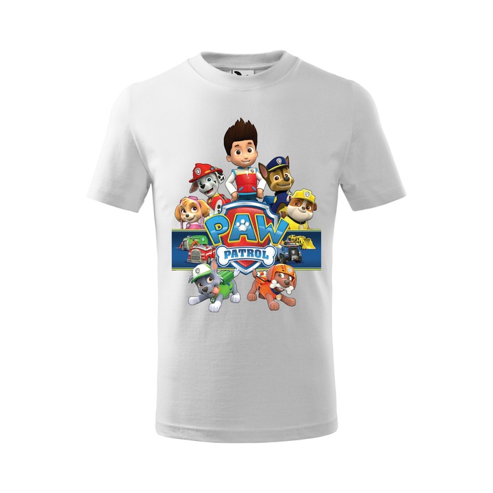 Tricou personalizat, model clasic, "Patrula Catelusilor 1", Alb, Marime XXL