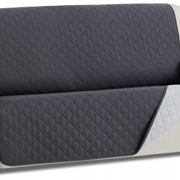 Husa reversibila pentru canapea extensibila, 190x200 cm, Poliester, Gri inchis/Gri deschis