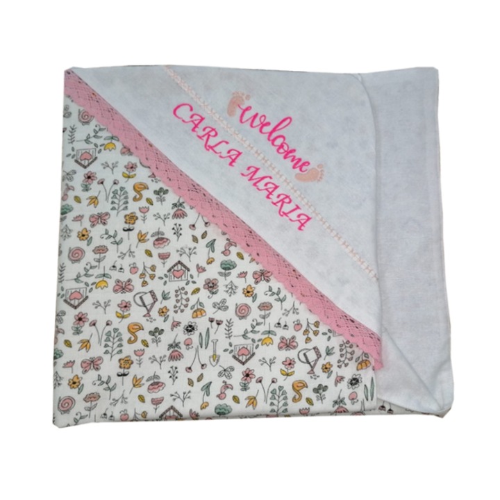 Paturica dubla personalizata, Casa Bucuriei, multicolor, bumbac natural 100%, 75/75 cm, broderie