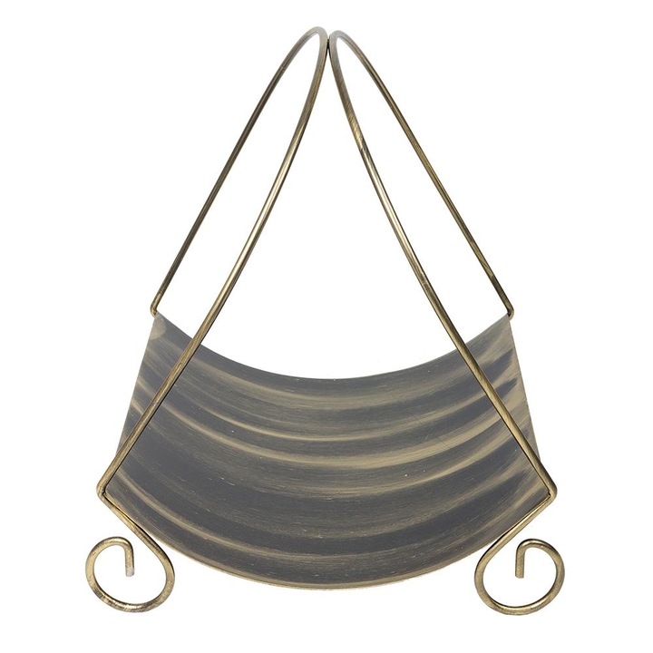 Cos decorativ pentru lemne, Metalic, Negru/Auriu