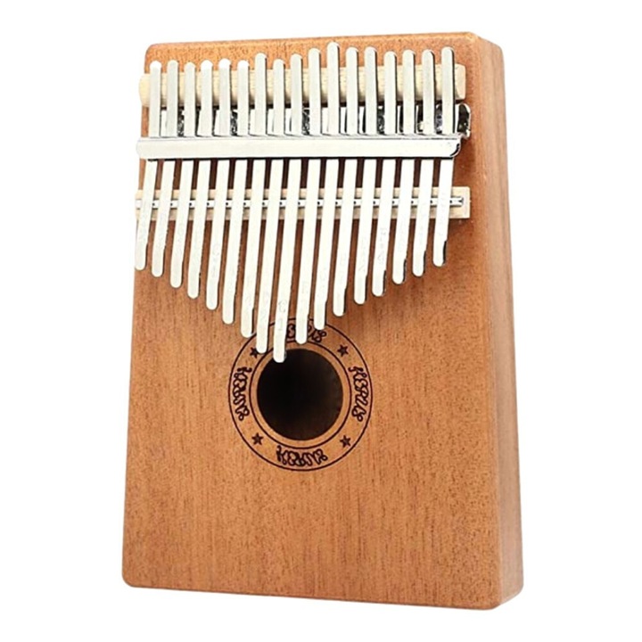 Kalimba, hangszer 17 hanggal, KERUS, fa, barna, körmintás kalligrafikus írással