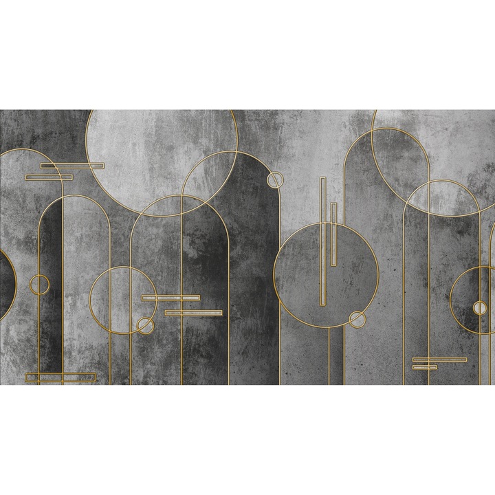 Fototapet Geometric, Elemente geometrice moderne cu elemente aurii in nuante gri, Design modern, Living, 100x 200cm