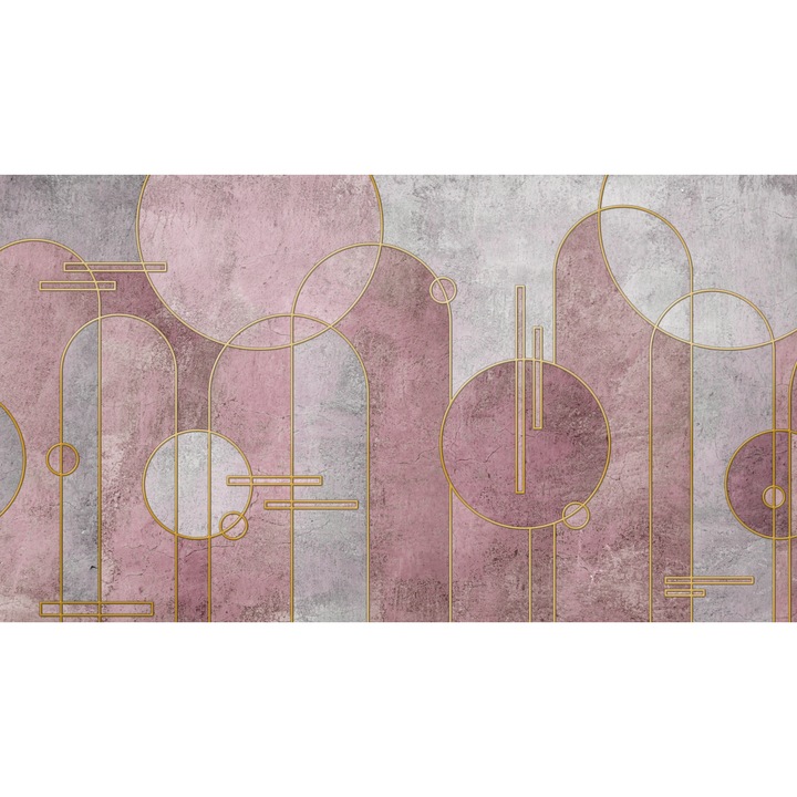 Fototapet Geometric, Elemente geometrice moderne cu elemente aurii in nuante roz-gri, Design modern, Living, 350x 250cm