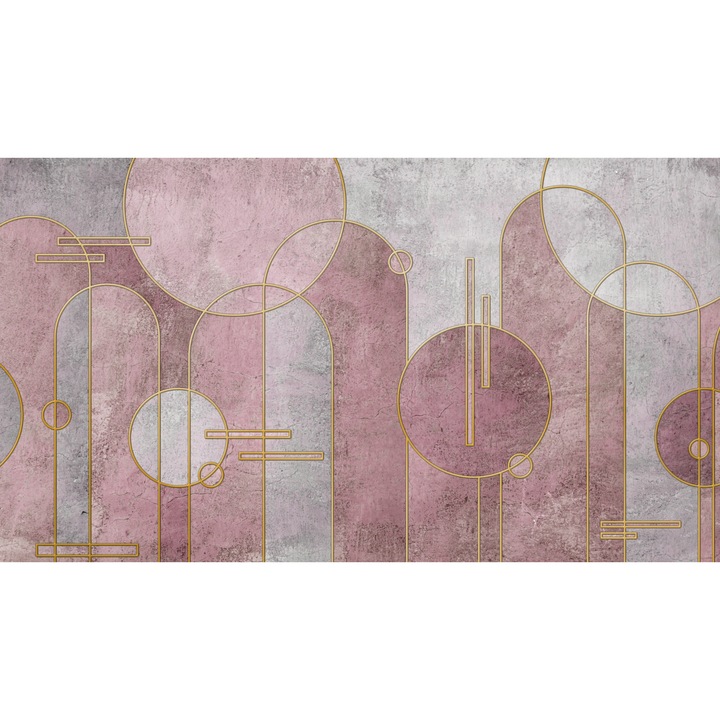 Fototapet Geometric, Elemente geometrice moderne cu elemente aurii in nuante roz-gri, Design modern, Living, 200x 300cm