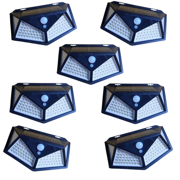 Set 7 lampi cu incarcare solara, cu senzori de amurg, miscare si lumina, 3 trepte de iluminare, 114 x LED, K KATHODE