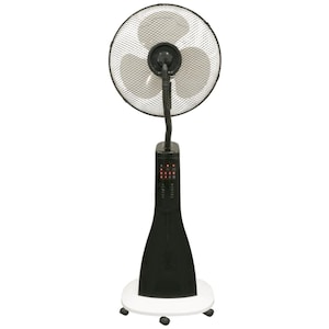 Ventilator cu umidificator Home SFM 40/WH, 90 W, 3 viteze, diametru 40 cm, rezervor apa 3 litri, functie de oscilatie 75 grade, temporizator, ecran LED, butoane tactile, negru cu alb, telecomanda