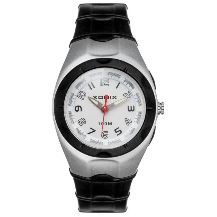 Ceas analog Xonix, Negru/Argint, iluminare cadran, rezistenta la apa 100m, pentru copii
