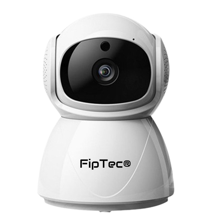 FipTec LV5G Térfigyelő kamera, 32 GB-os memóriakártyával, Full HD, mozgás- és hangriasztás, éjszakai látás, kétirányú hang és vezérlés Androidról, Apple-ről vagy számítógépről, fehér