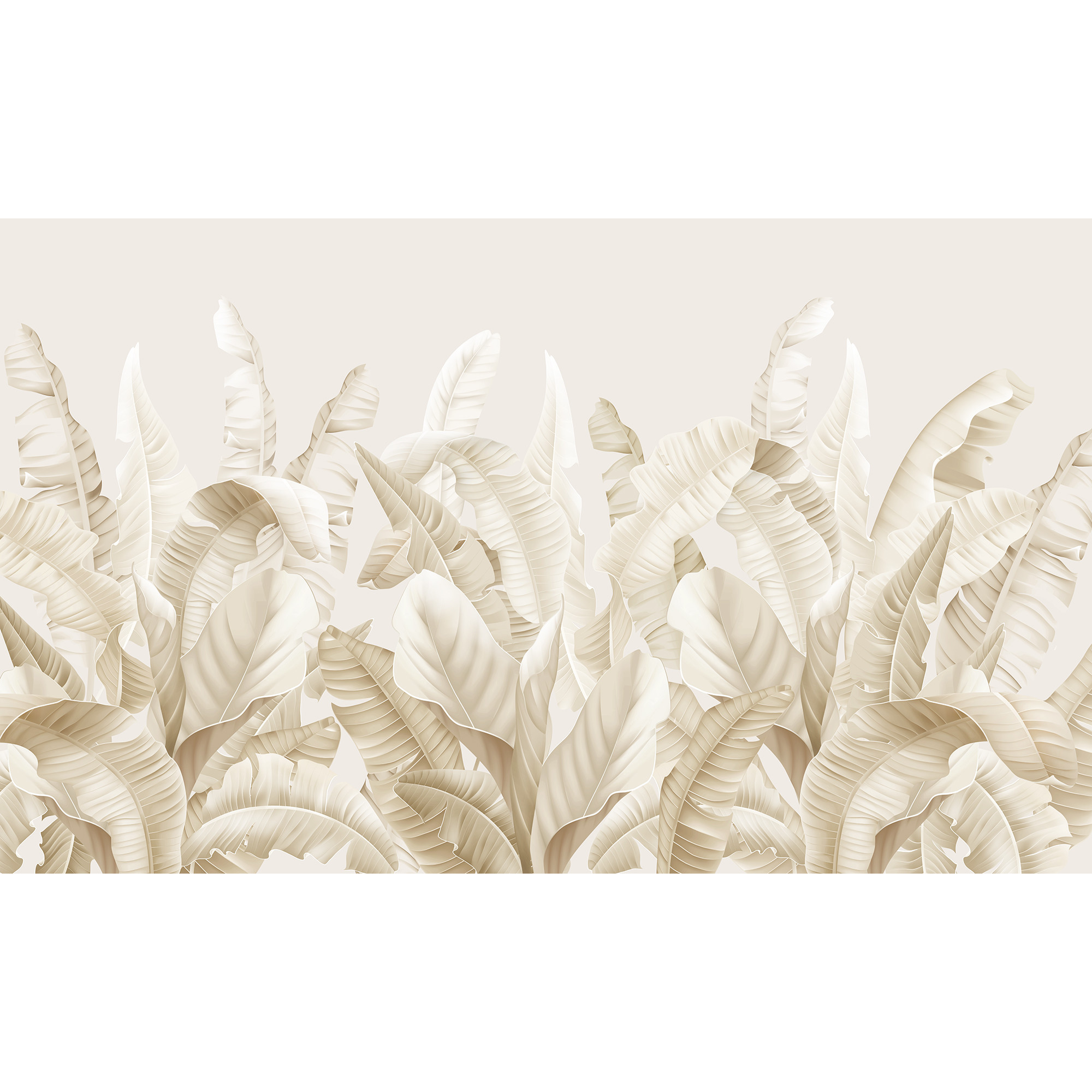 Fototapet Tropical, Frunze exotice in nuante bej-crem, Lavabil, Vlies, 150 x250cm