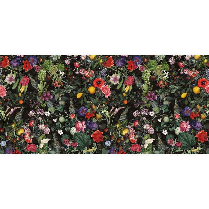 Fototapet Floral, Flori multicolore si Fructe exotice, Lavabil, Vlies, 250 x450cm