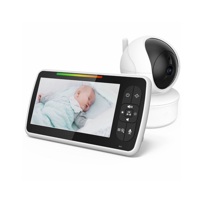 Baby Angel® idealStore система за видео и аудио наблюдение за бебета, 5 инча цветен LCD екран, инфрачервено нощно виждане, температурен монитор, възможност за взаимодействие с бебето, приспивни песни, безжична връзка, Momento