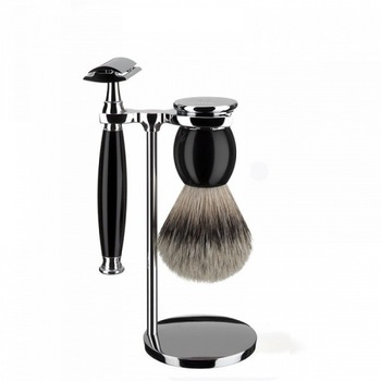 Set de barbierit Muehle aparat ras clasic,pamatuf cu par bursuc, maner rasina Set de barbierit Muehle aparat ras clasic,pamatuf cu par bursuc, maner rasina