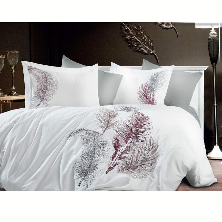 Lenjerie de pat cu broderie iz Alb, de lux, pentru 2 persoane, 6 piese, 200x220 / 50x70, alb