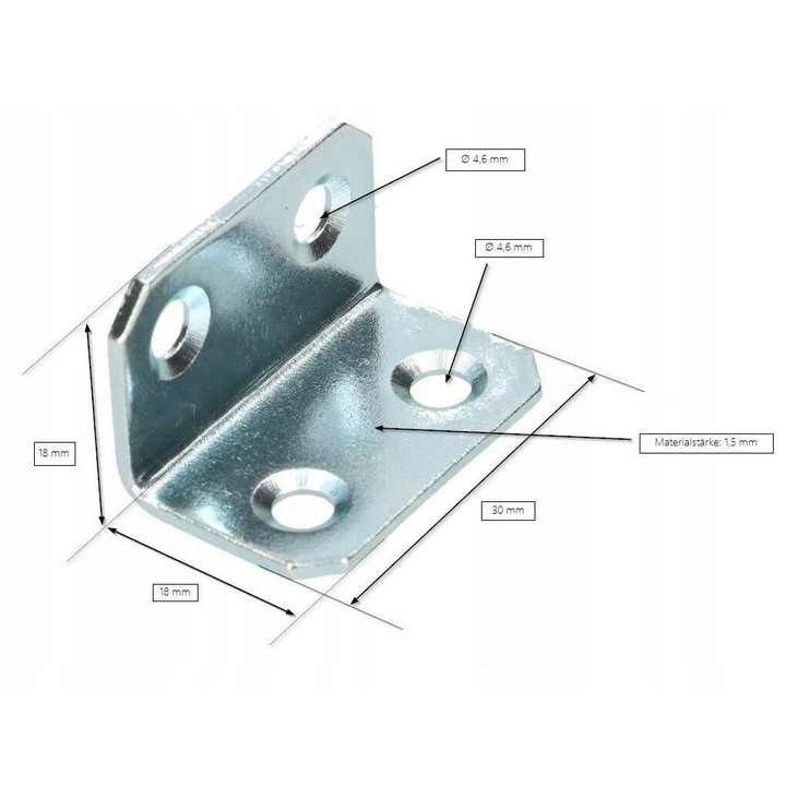 Set 100 coltare mobilier, Kotarbau, Otel zincat, 18x18x30 mm, Argintiu