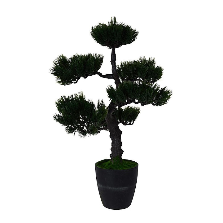 Bonsai decorativ artificial, In ghiveci, 50 cm, Plastic, Verde/Maro/Negru